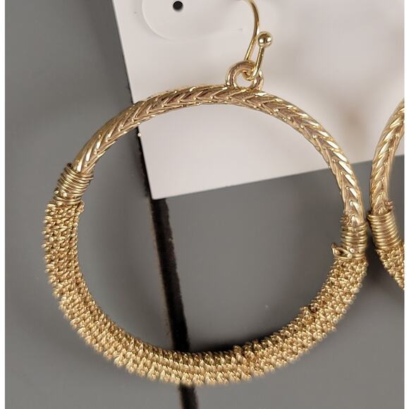 Textured Gold Tone Large Hoop Earrings NWT Nordstrom Rack 14th & Union 2" - Picture 2 of 7